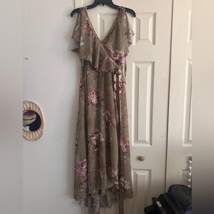 ASOS Green Floral V-Neck Maxi Dress